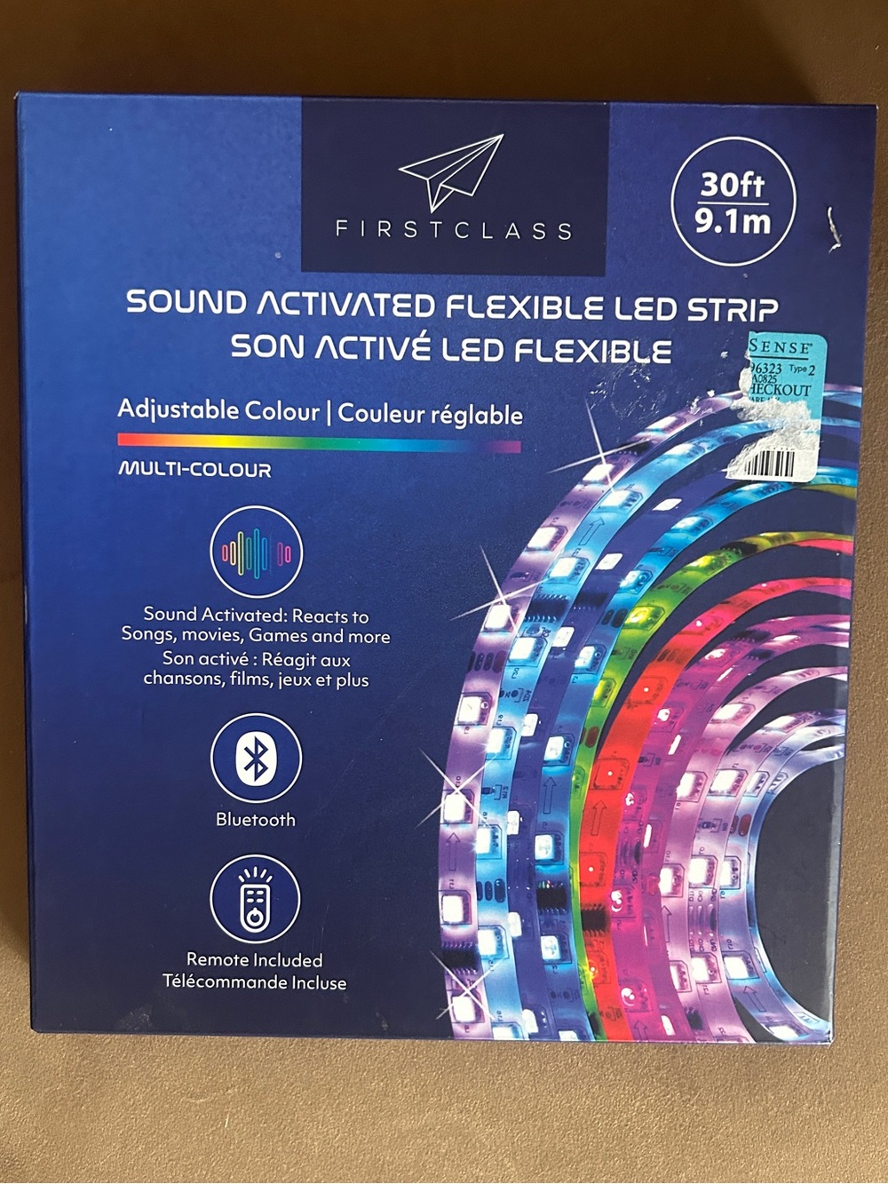 30 Ft Sound Activated Flexible Multicolor LED Strip Lights with Remote Control